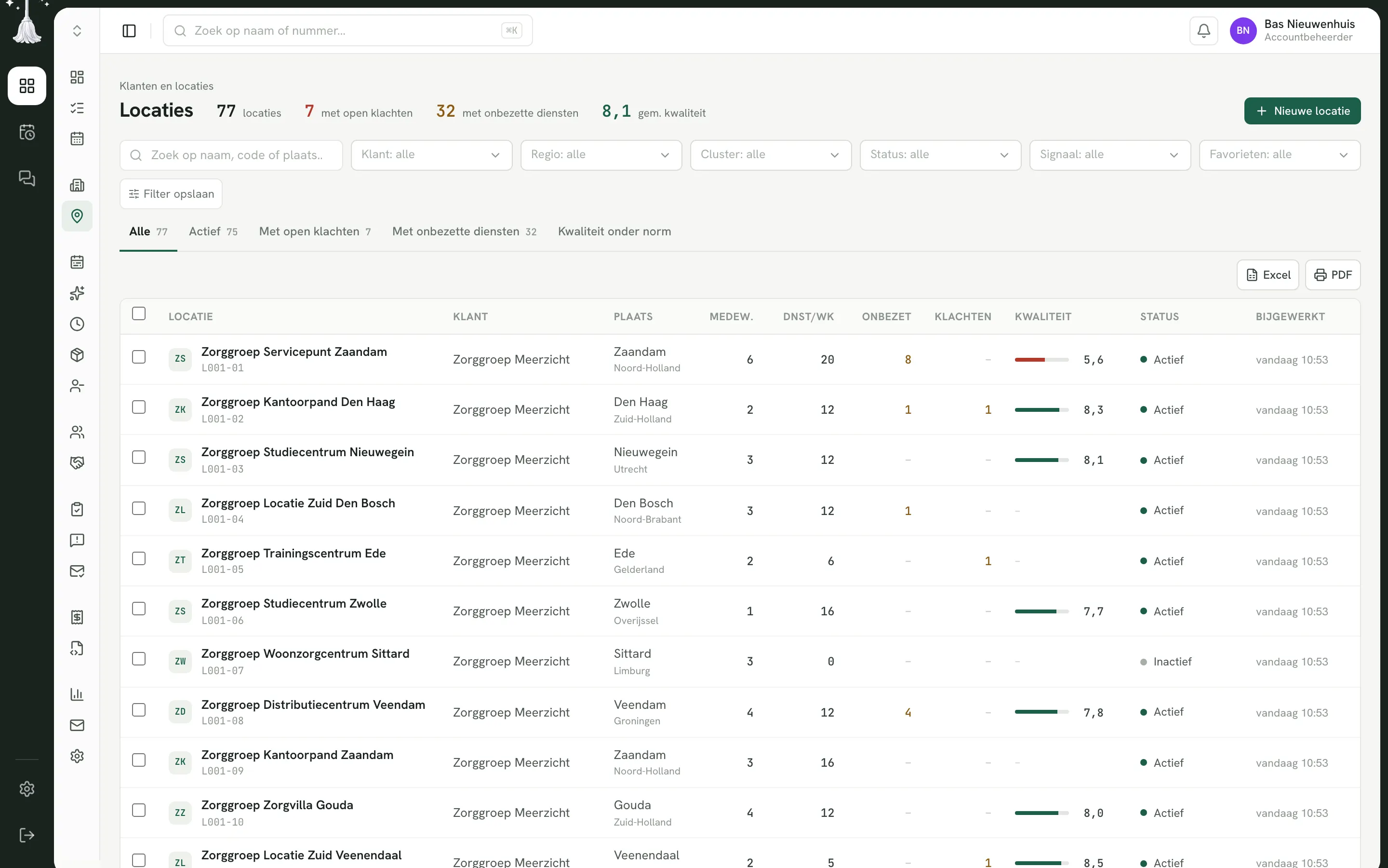 De locatielijst in CleanerTrack