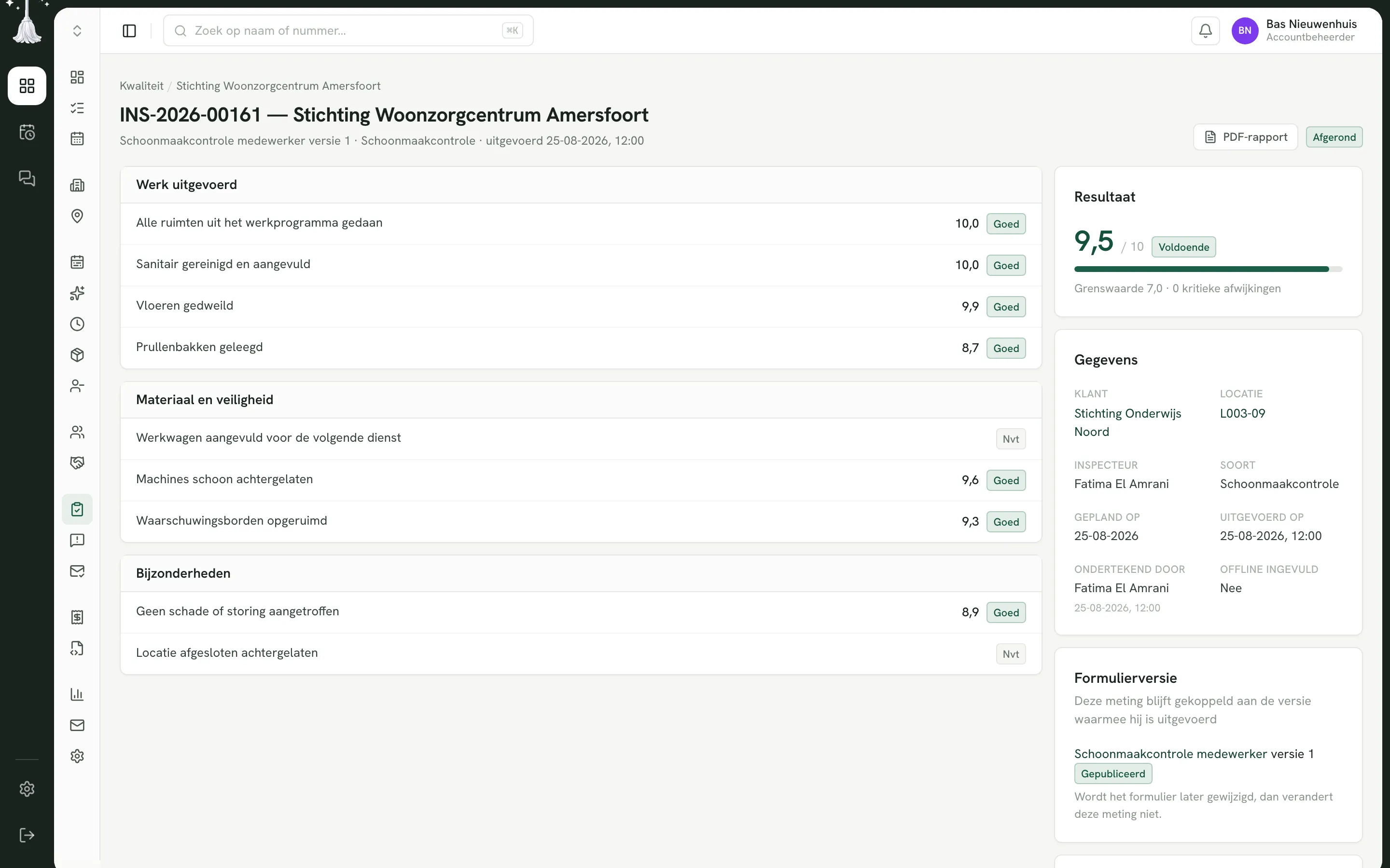 Een afgeronde kwaliteitsmeting met een cijfer per onderdeel en een eindscore.